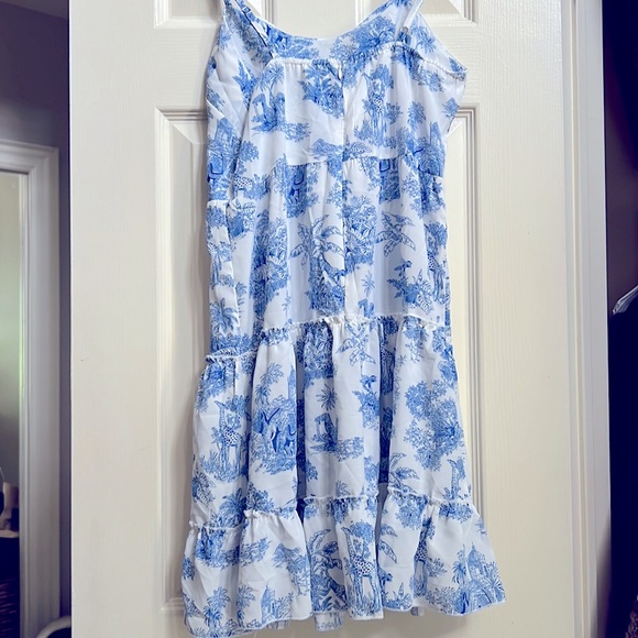 Blue and White Toile Tiered Dress with Bow Women’s M - Picture 5 of 6